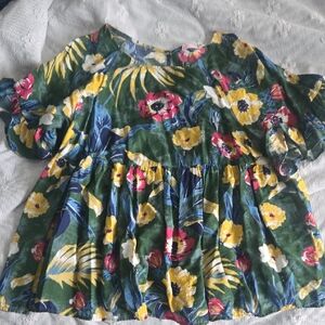 Floral Top - Green and Yellow